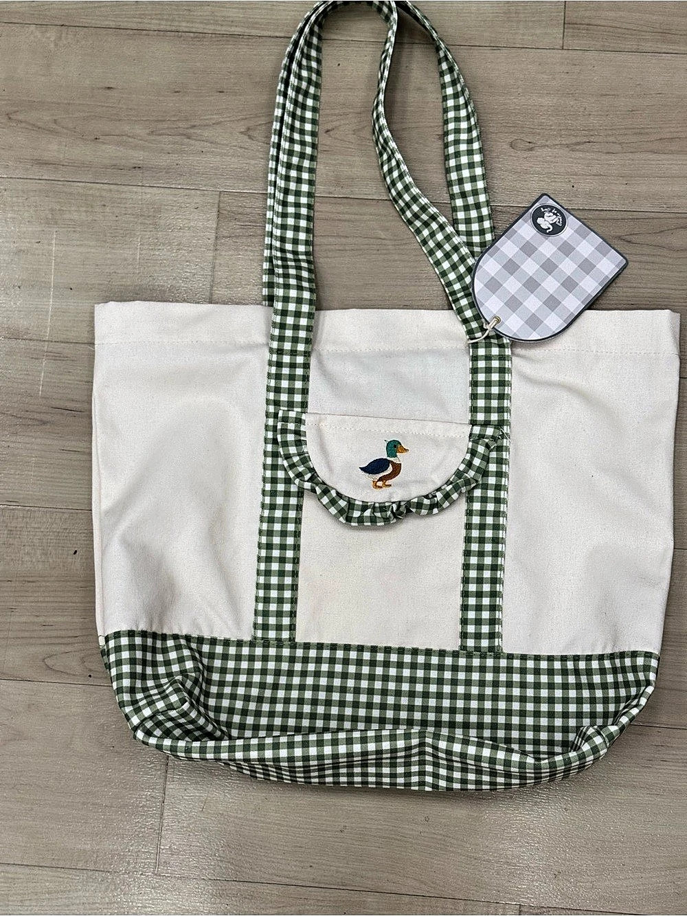 Mud Pie Bumble Joy Tote Gingham White & Green NWT